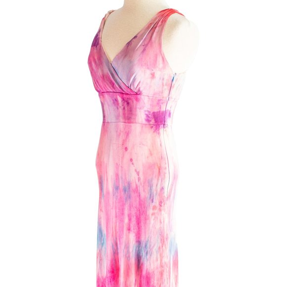 NEW long silk formal summer dress small red purple pink blue ombre painted blush - Picture 6 of 8